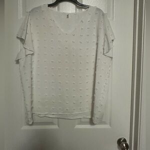 Women’s plus size 22W whittle top with ruffle cap sleeves.  Tufted polka dots.